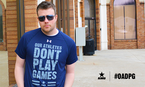 Wes is pictured here in Air Force colors for the AMU’s new ‘Athletes Don’t Play Games’ gear.